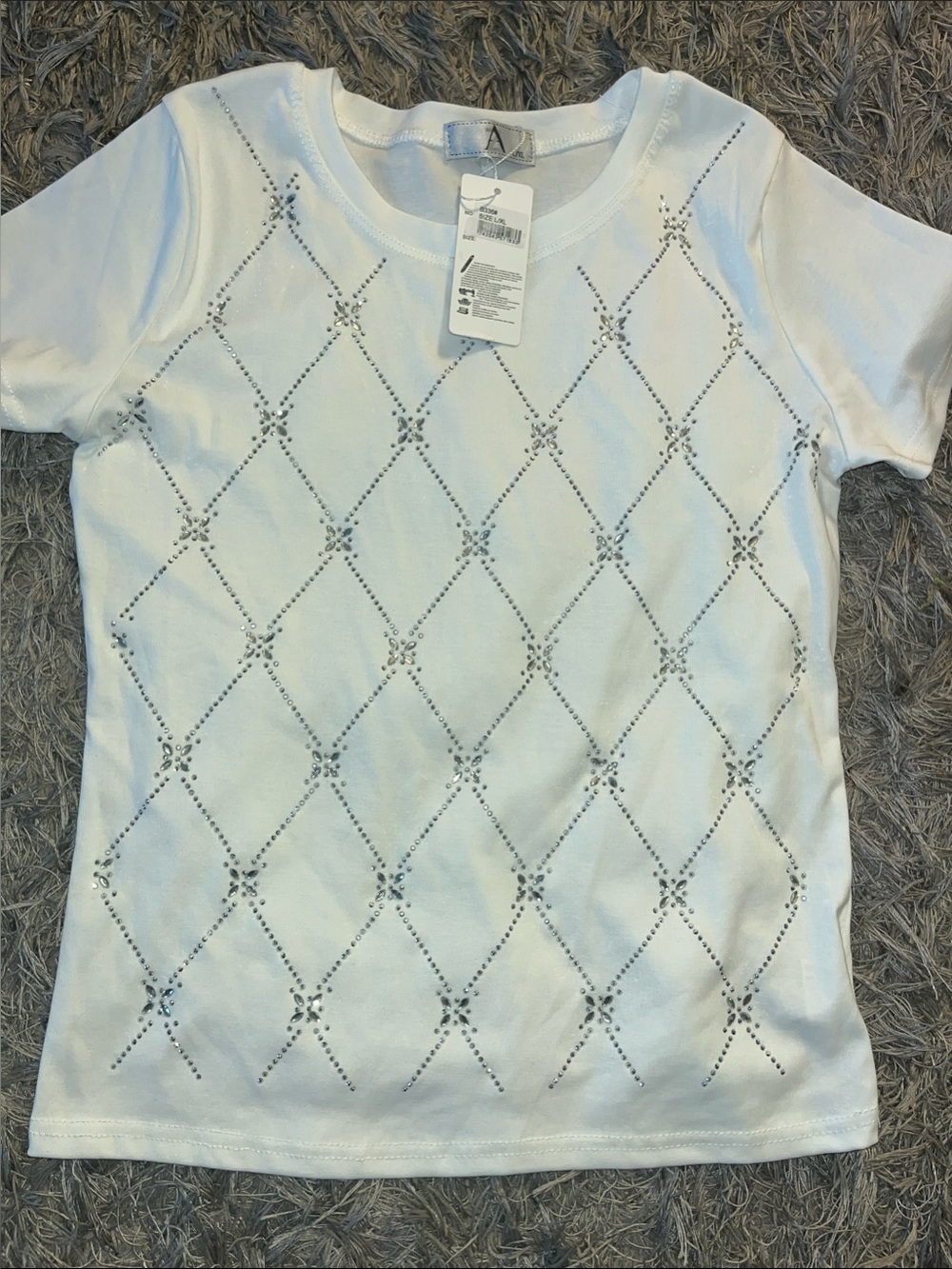 Women's White Short Sleeve Tee with Diamond Stud Pattern